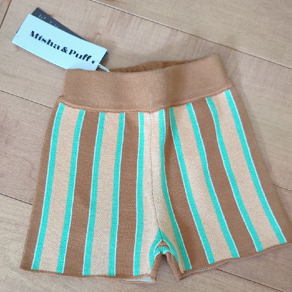 Misha And Puff Tan Teale Camel White Knit Kids Shorts NWT